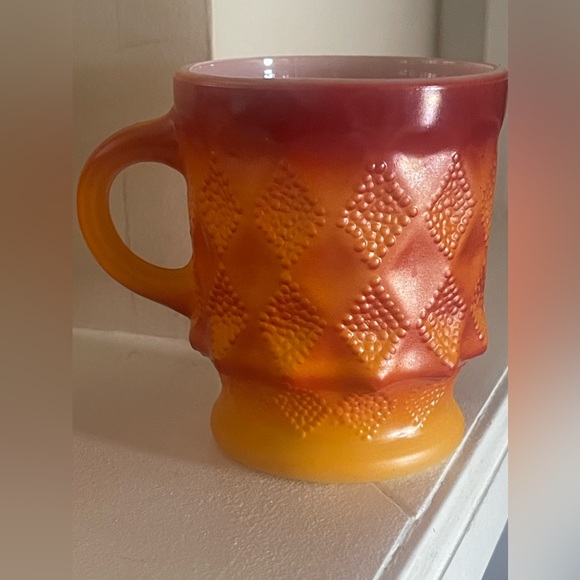 Vintage Anchor Hocking Fire King Orange Ombre Kimberly Diamond Mugs Set of 2 - Picture 3 of 7